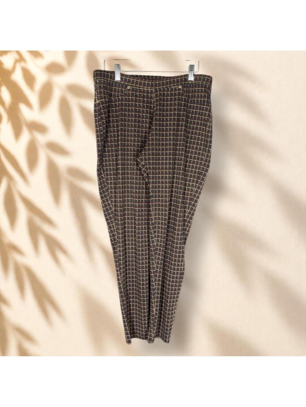 Lildy Pants Women L-XL Blue Plaid Mid Rise Flat Front Pull On Skinny Chino